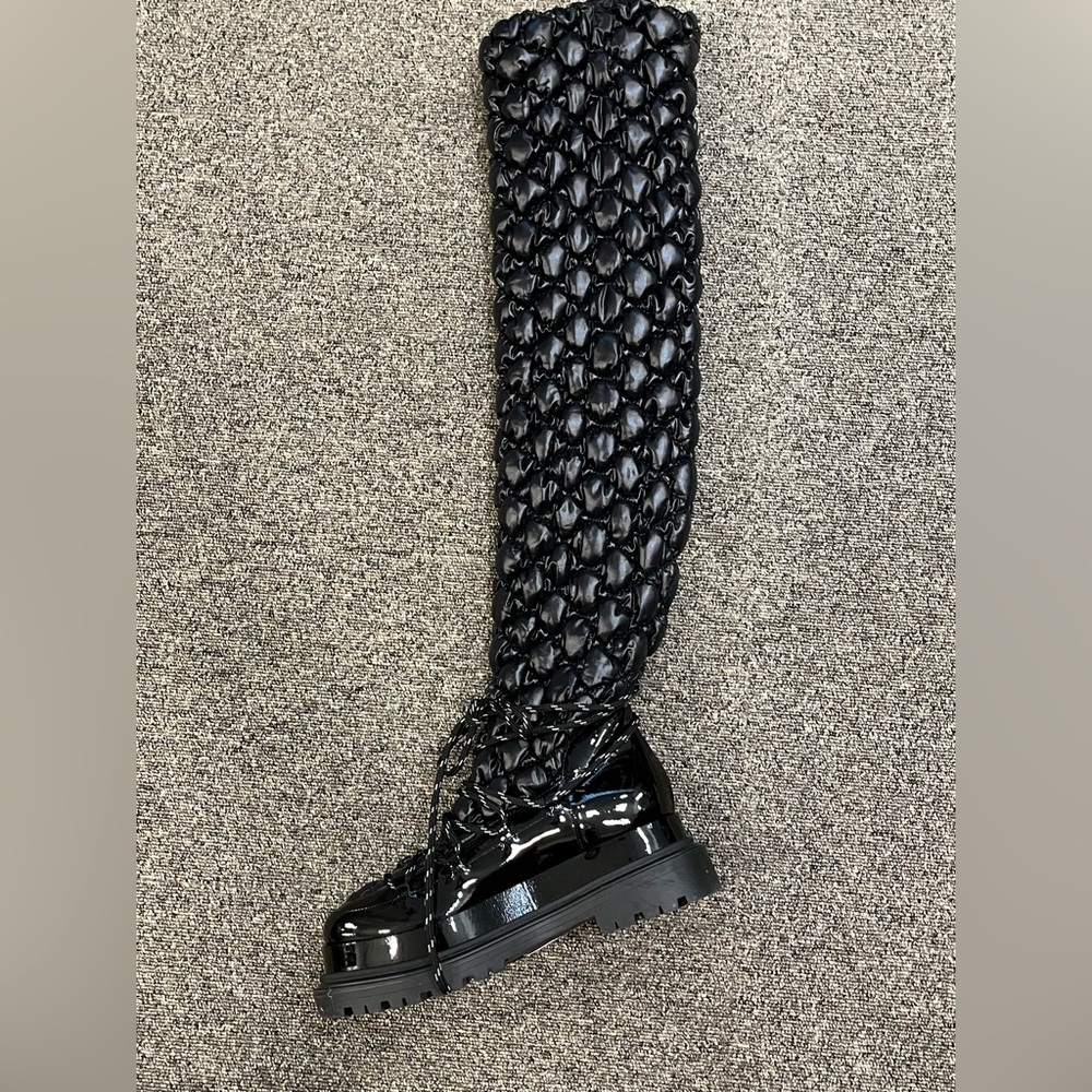 NWOT Casadei Black Nylon Quilted Thigh High Boots
